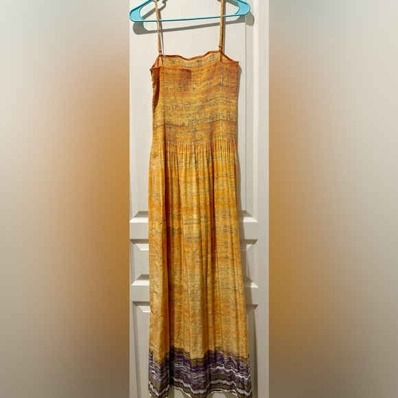 Ellie Tahari Sleeveless Strappy Dress w Plisse Bodice in Marigold Cat Eye Print - Picture 2 of 8